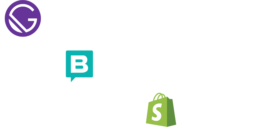 Logos of Gatsby, Storyblok and Shopify.
