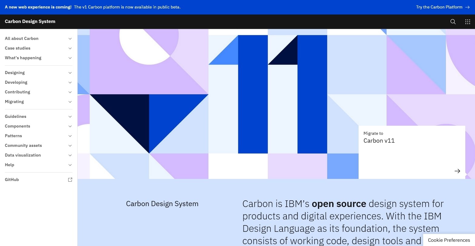 Screenshot of IBM's Carbon Design System site