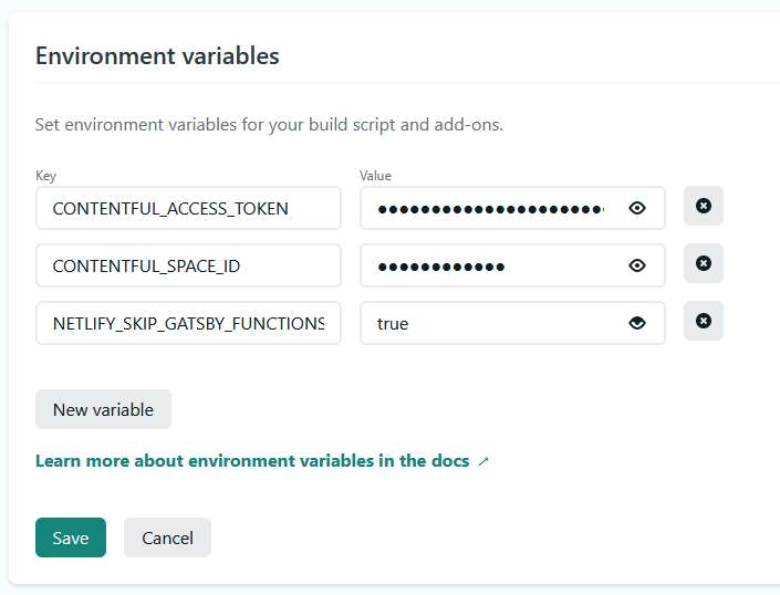 Screenshot of the environment variable added on Netlify
