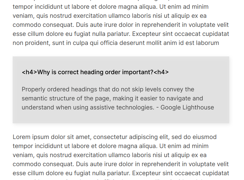 Article using H4 heading element for a note in the middle of an article