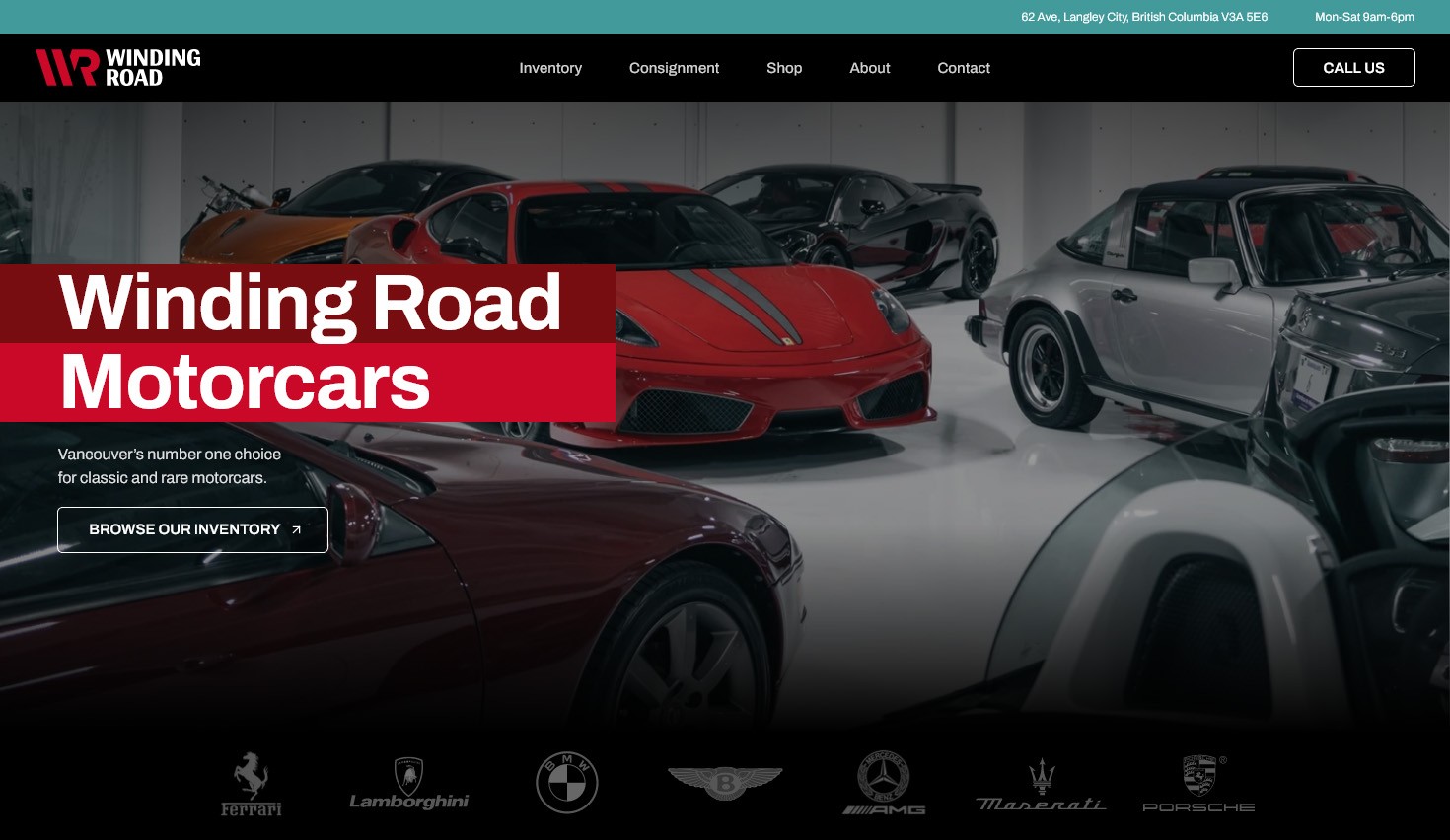 Screenshot of Winding Road Motorcars website