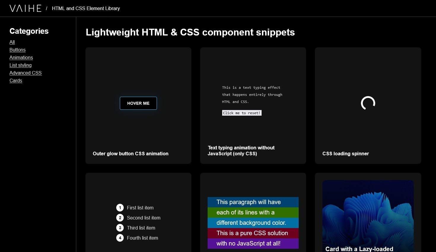 Screenshot of the component library